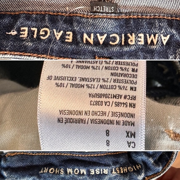 AMERICAN EAGLE highest rise mom short denim size 8 stretch 80's 90's retro style - Picture 3 of 4